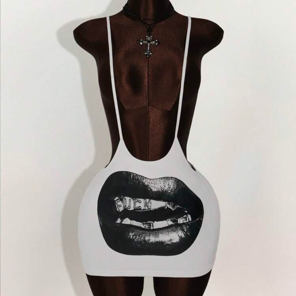 White Graphic Print Dress